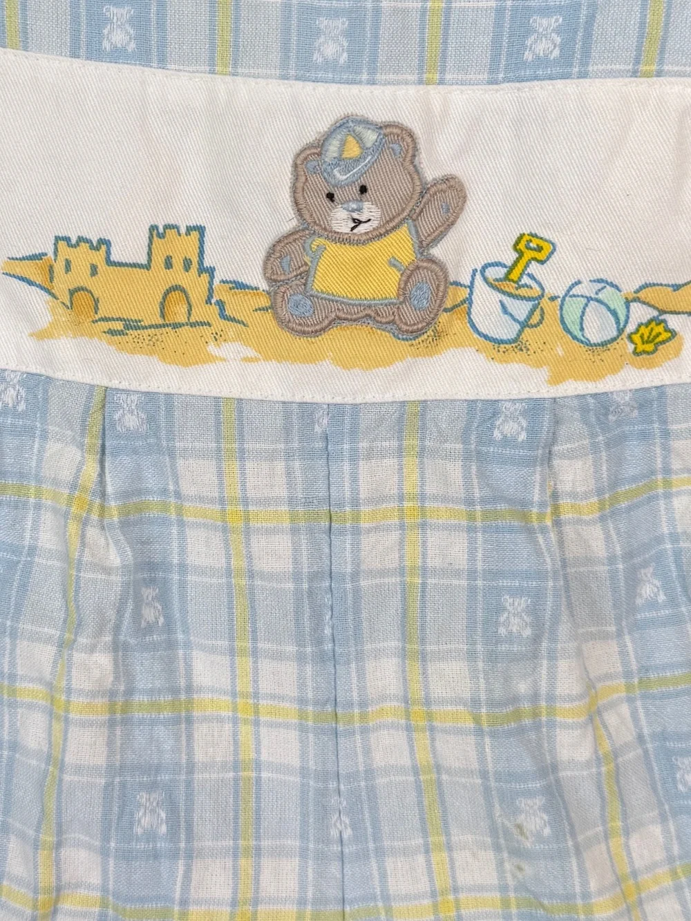 Vintage 1997 Teddy bear embroidered romper overalls shortall jon jon beach baby